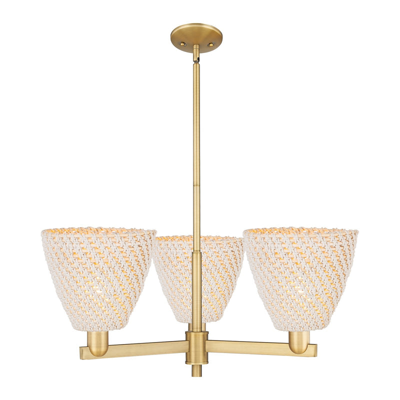 Innovations Bristol Natural 31in 3-Light Pendant | Industrial Brushed Brass Steel and Natural Fiber Dome | Kitchen Island & | Model 716-3CR-BB-NBD-9-NAT