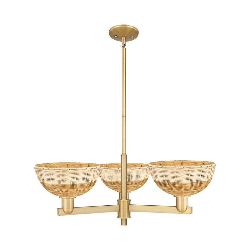 Innovations Bristol Natural II 31in 3-Light Pendant | Industrial Brushed Brass Steel and Natural Fiber Dome Shade | Kitchen | Model 716-3CR-BB-NBD2-9-NAT