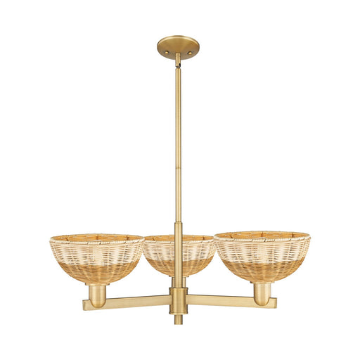 Innovations Bristol Natural II 31in 3-Light Pendant | Industrial Brushed Brass Steel and Natural Fiber Dome Shade | Kitchen | Model 716-3CR-BB-NBD2-9-NAT