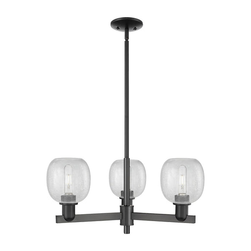 Innovations Belfast 28in 3-Light Pendant | Industrial Matte Black Steel and Clear Crackle Glass | Kitchen Island & Dining Room | Model 716-3CR-BK-G105
