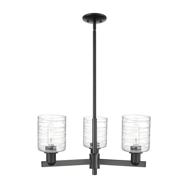 Innovations Cobbleskill 27in 3-Light Pendant | Industrial Matte Black Steel and Deco Swirl Glass | Kitchen Island & Dining Room | Model 716-3CR-BK-G1113