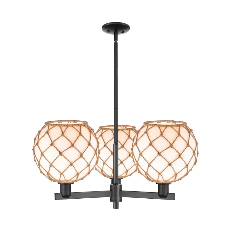 Innovations Farmhouse Rope 32in 3-Light Pendant | Industrial Matte Black Steel and Matte White Glass with Brown Rope | Model 716-3CR-BK-G121-10RB