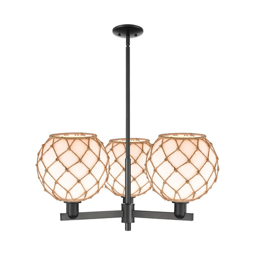 Innovations Farmhouse Rope 32in 3-Light Pendant | Industrial Matte Black Steel and Matte White Glass with Brown Rope | Model 716-3CR-BK-G121-10RB