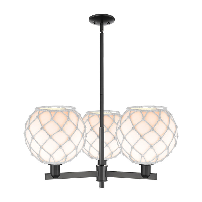 Innovations Farmhouse Rope 32in 3-Light Pendant | Industrial Matte Black Steel and White Glass with Rope | Kitchen Island & | Model 716-3CR-BK-G121-10RW