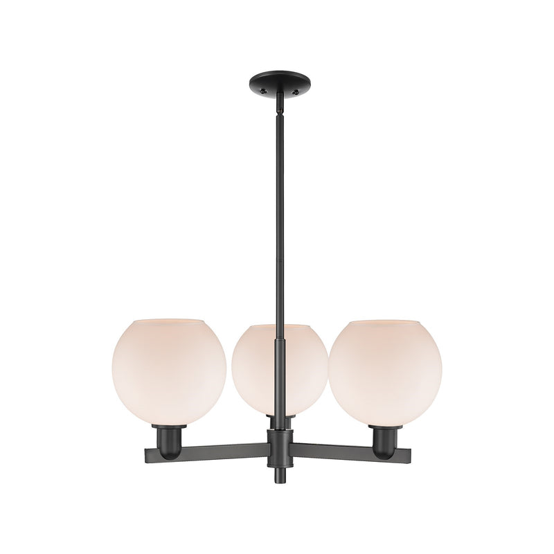 Innovations Athens 30in 3-Light Pendant | Industrial Matte Black Steel and Matte White Glass | Kitchen Island & Dining Room | Model 716-3CR-BK-G121-8