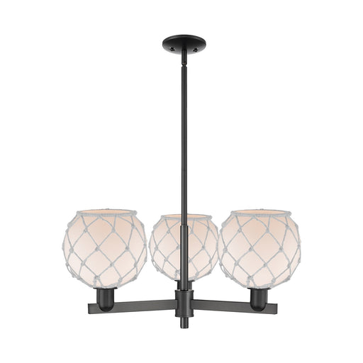 Innovations Farmhouse Rope 30in 3-Light Pendant | Industrial Matte Black Steel and White Frosted Glass with Rope | Kitchen | Model 716-3CR-BK-G121-8RW