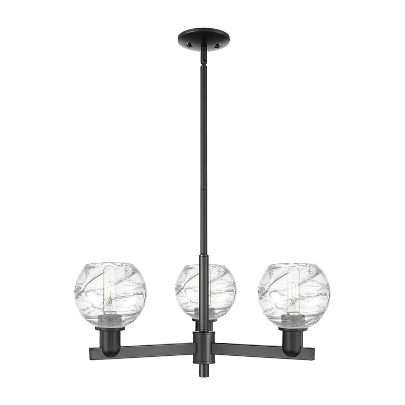 Innovations Athens Deco Swirl 27.625in 3-Light Pendant | Industrial Matte Black Steel and Clear Deco Swirl Glass | Kitchen | Model 716-3CR-BK-G1213-6CL