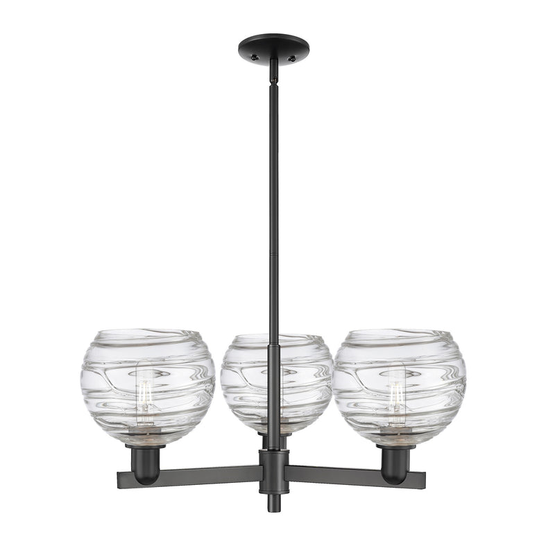Innovations Athens Deco Swirl 30in 3-Light Pendant | Industrial Matte Black Steel and Clear Deco Swirl Glass | Kitchen Island | Model 716-3CR-BK-G1213-8CL