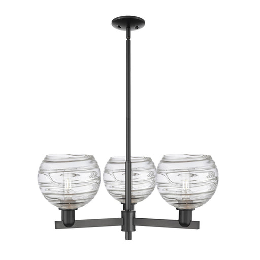 Innovations Athens Deco Swirl 30in 3-Light Pendant | Industrial Matte Black Steel and Clear Deco Swirl Glass | Kitchen Island | Model 716-3CR-BK-G1213-8CL