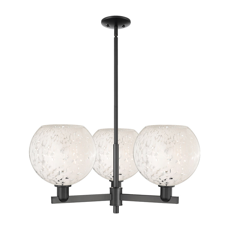 Innovations Lighting White Mouchette 32in 3-Light Pendant | Industrial Matte Black Steel and White Glass | Kitchen Island & | Model 716-3CR-BK-G1216-10WM