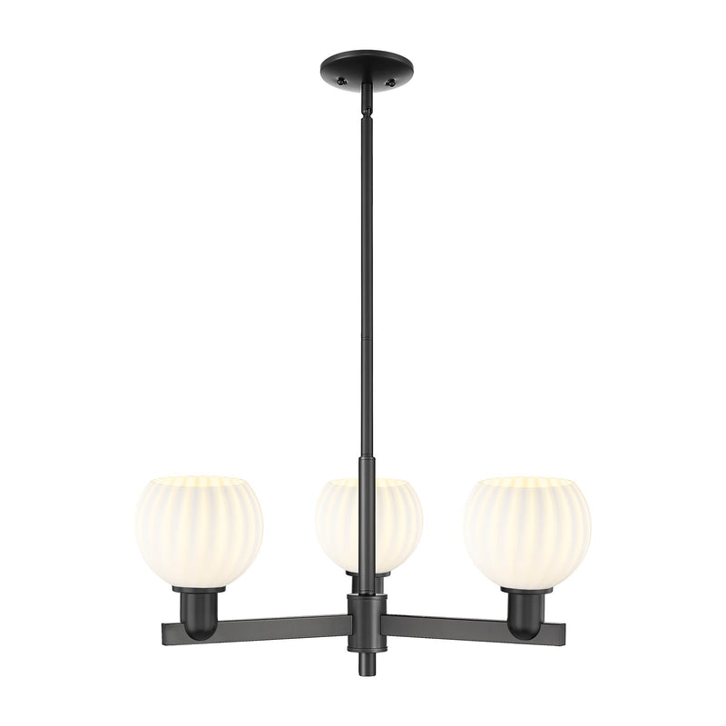 Innovations Lighting Arcadia 28in 3-Light Pendant | Industrial Matte Black Steel and White Venetian Glass | Kitchen Island & | Model 716-3CR-BK-G1217-6WV