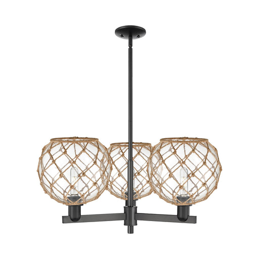 Innovations Farmhouse Rope 32in 3-Light Pendant | Industrial Matte Black Steel and Clear Glass with Brown Rope | Kitchen | Model 716-3CR-BK-G122-10RB