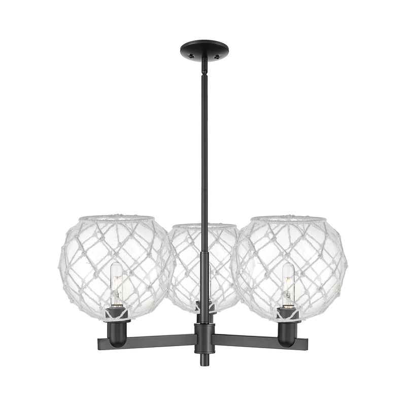 Innovations Farmhouse Rope 32in 3-Light Pendant | Industrial Matte Black Steel and Clear Glass with White Rope | Kitchen | Model 716-3CR-BK-G122-10RW