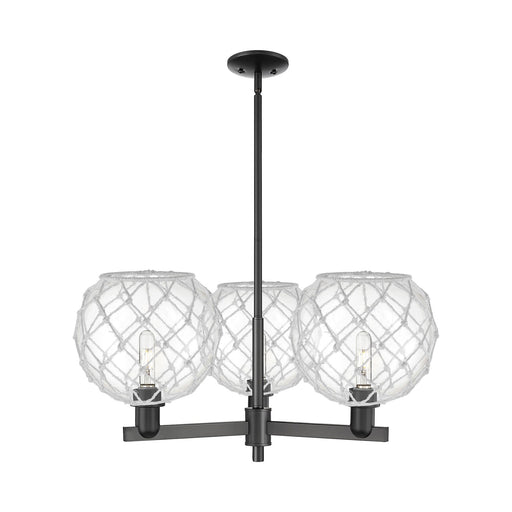 Innovations Farmhouse Rope 32in 3-Light Pendant | Industrial Matte Black Steel and Clear Glass with White Rope | Kitchen | Model 716-3CR-BK-G122-10RW