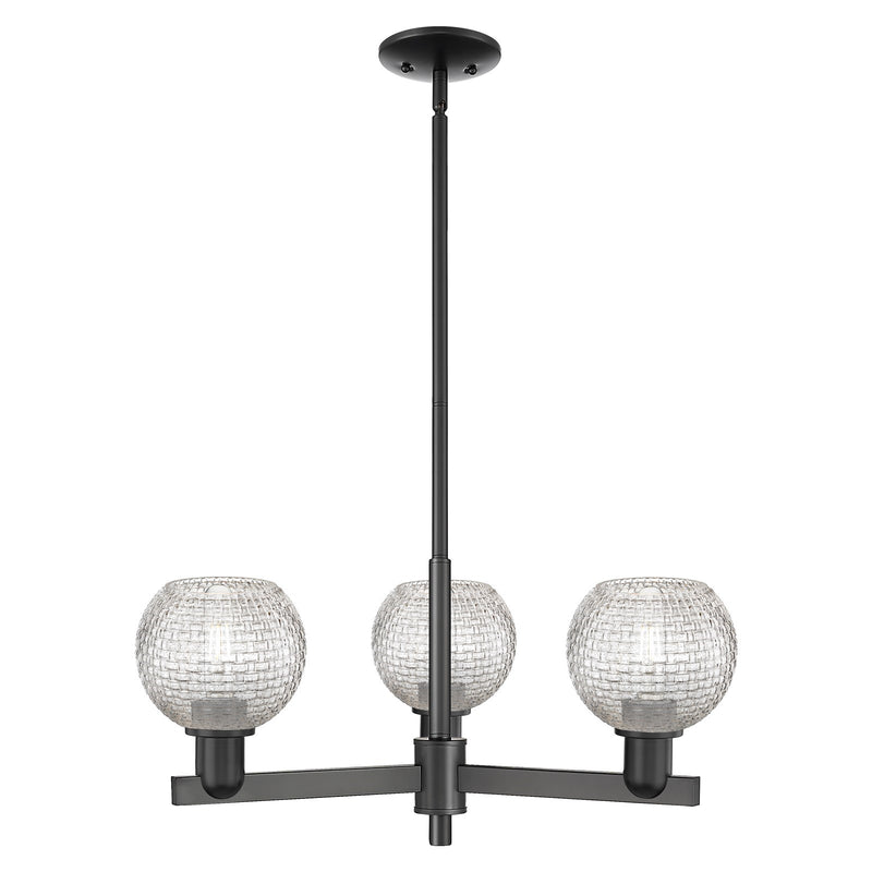 Innovations Athens 28in 3-Light Pendant | Industrial Matte Black Steel and Clear Basket Weave Glass | Kitchen Island & Dining | Model 716-3CR-BK-G122C-6CL