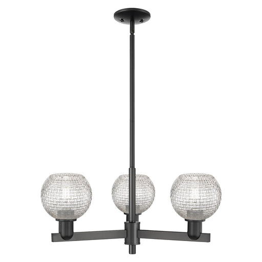 Innovations Athens 28in 3-Light Pendant | Industrial Matte Black Steel and Clear Basket Weave Glass | Kitchen Island & Dining | Model 716-3CR-BK-G122C-6CL