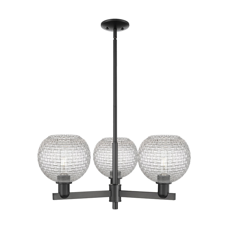 Innovations Athens 30in 3-Light Pendant | Industrial Matte Black Steel and Clear Basket Weave Glass | Kitchen Island & Dining | Model 716-3CR-BK-G122C-8CL
