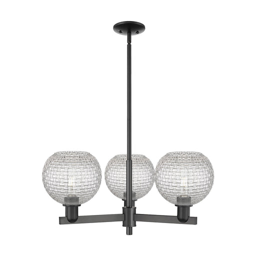 Innovations Athens 30in 3-Light Pendant | Industrial Matte Black Steel and Clear Basket Weave Glass | Kitchen Island & Dining | Model 716-3CR-BK-G122C-8CL