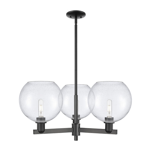 Innovations Athens 32in 3-Light Pendant | Industrial Matte Black Steel and Seedy Glass | Kitchen Island & Dining Room | 31.75 x | Model 716-3CR-BK-G124-10