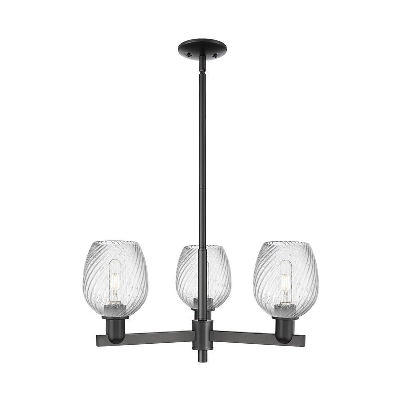 Innovations Salina 28in 3-Light Pendant | Industrial Matte Black Steel and Clear Spiral Fluted Glass | Kitchen Island & Dining | Model 716-3CR-BK-G292