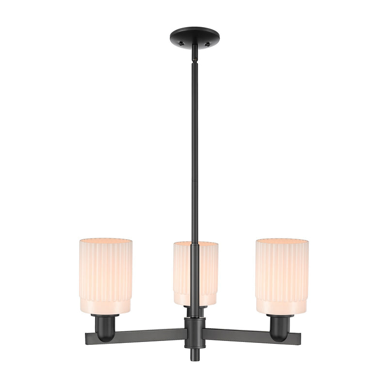 Innovations Hadley 26in 3-Light Pendant | Industrial Matte Black Steel and Matte White Ribbed Glass | Kitchen Island & Dining Room | Model 716-3CR-BK-G341