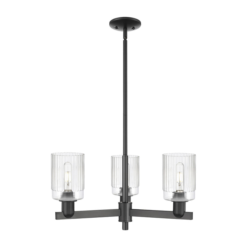 Innovations Hadley 26in 3-Light Pendant | Industrial Matte Black Steel and Clear Ribbed Glass | Kitchen Island & Dining Room | Model 716-3CR-BK-G342