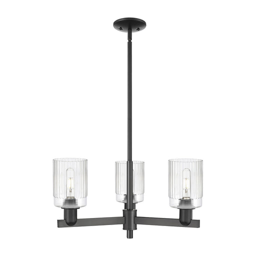 Innovations Hadley 26in 3-Light Pendant | Industrial Matte Black Steel and Clear Ribbed Glass | Kitchen Island & Dining Room | Model 716-3CR-BK-G342