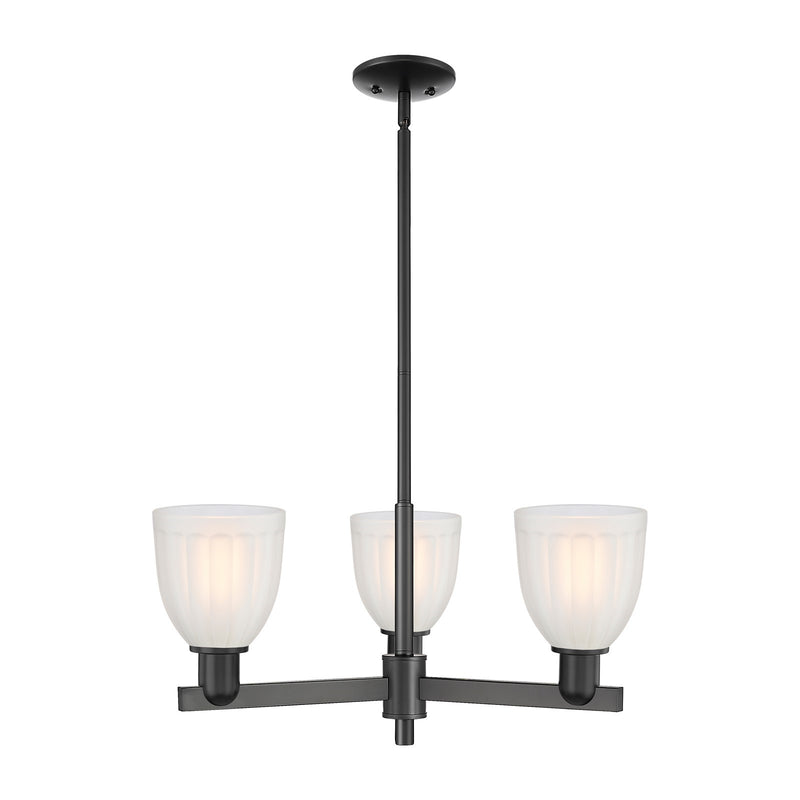 Innovations Brookfield 28in 3-Light Pendant | Industrial Matte Black Steel and White Frosted Ribbed Glass | Kitchen Island & | Model 716-3CR-BK-G441