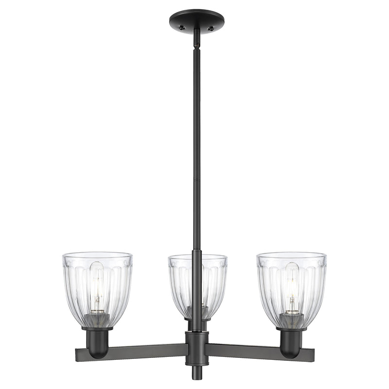 Innovations Brookfield 28in 3-Light Pendant | Industrial Matte Black Steel and Clear Ribbed Glass | Kitchen Island & Dining Room | Model 716-3CR-BK-G442