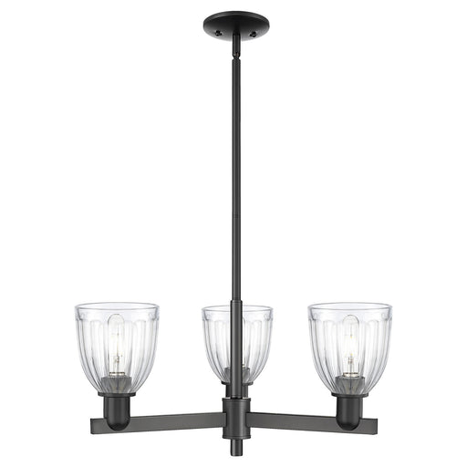 Innovations Brookfield 28in 3-Light Pendant | Industrial Matte Black Steel and Clear Ribbed Glass | Kitchen Island & Dining Room | Model 716-3CR-BK-G442