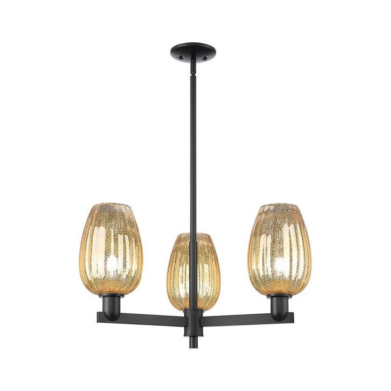 Innovations Preston 3Lt 18" Flute Stem Chandelier, BK/MC - 716-3CR-BK-G457-6ME