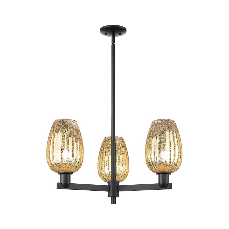 Innovations Preston 3Lt 18" Flute Stem Chandelier, BK/MC - 716-3CR-BK-G457-6ME