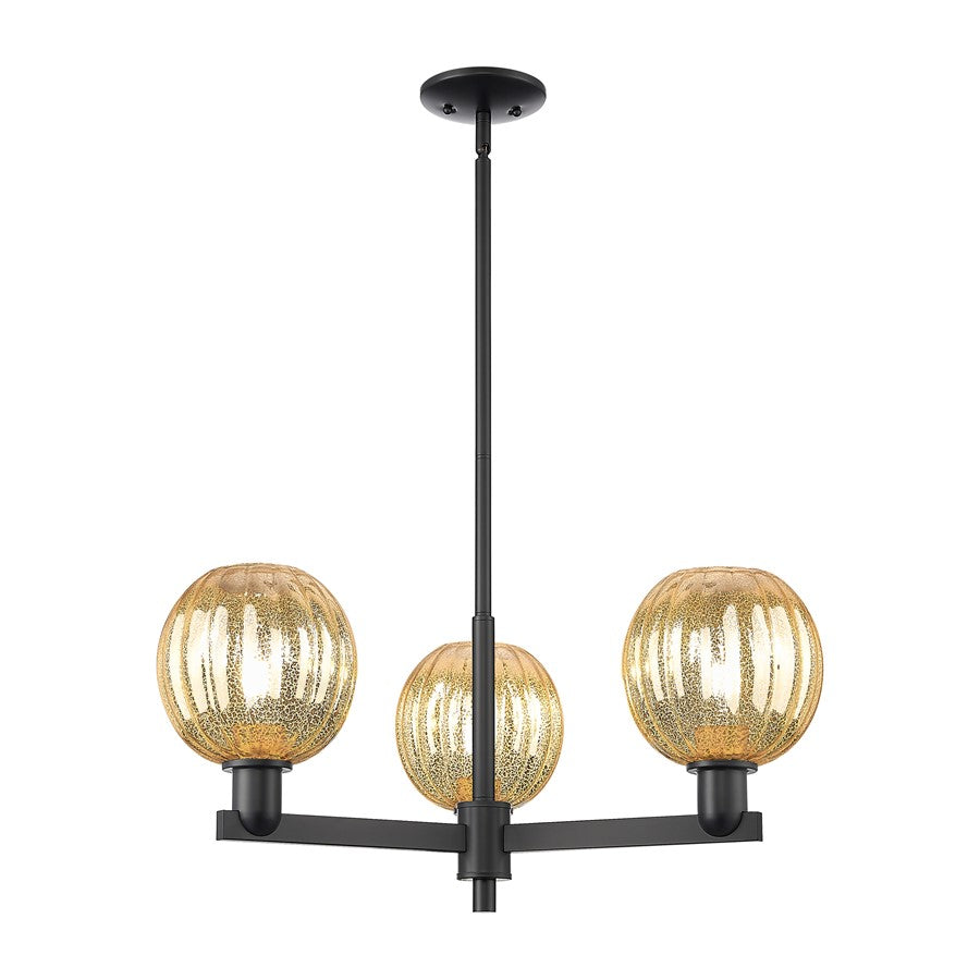 Innovations Preston 3Lt 18" Globe Stem Chandelier, BK/MC - 716-3CR-BK-G458-7ME