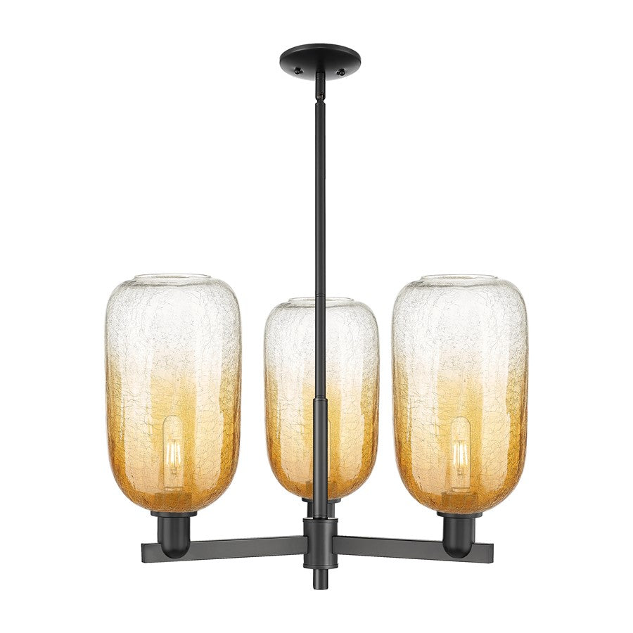 Innovations BH Cloche 3Lt 18" Stem Chandelier, BK/AM - 716-3CR-BK-G482-7AM