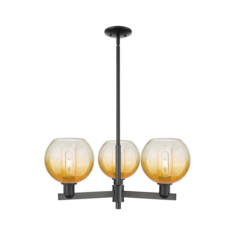 Innovations Brookhaven Globe 30in 3-Light Pendant | Industrial Matte Black Steel and Amber Glass | Kitchen Island & Dining | Model 716-3CR-BK-G483-8AM