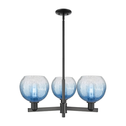 Innovations Brookhaven Globe 30in 3-Light Pendant | Industrial Matte Black Steel and Sapphire Blue Glass | Kitchen Island & | Model 716-3CR-BK-G483-8SB