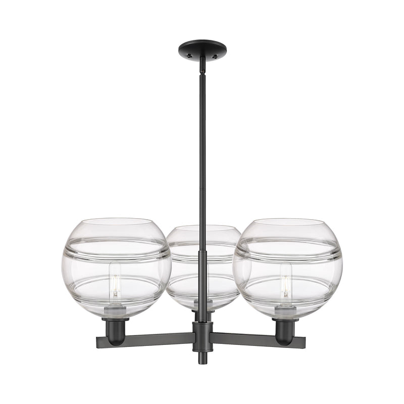 Innovations Rochester 32in 3-Light Pendant | Industrial Matte Black Steel and Clear Glass | Kitchen Island & Dining Room | Model 716-3CR-BK-G556-10CL