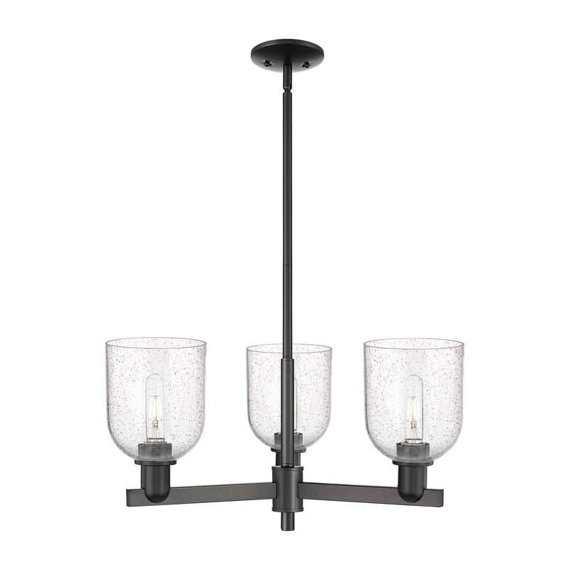 Innovations Bella 27in 3-Light Pendant | Industrial Matte Black Steel and Seedy Glass | Kitchen Island & Dining Room | 27.25 | Model 716-3CR-BK-G558-6SDY