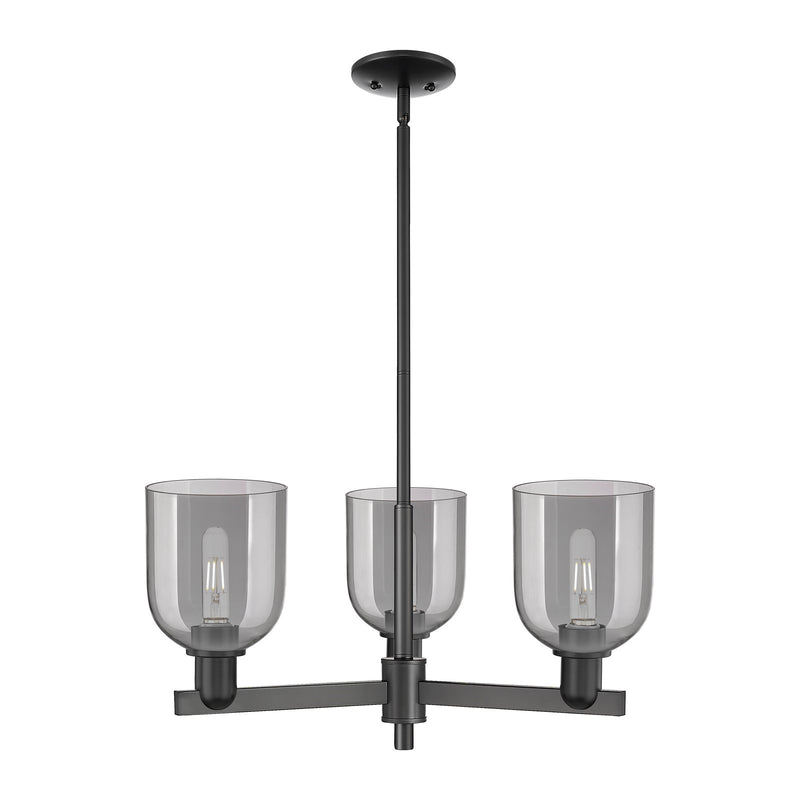 Innovations Bella 27in 3-Light Pendant | Industrial Matte Black Steel and Light Smoke Glass | Kitchen Island & Dining Room | Model 716-3CR-BK-G558-6SM