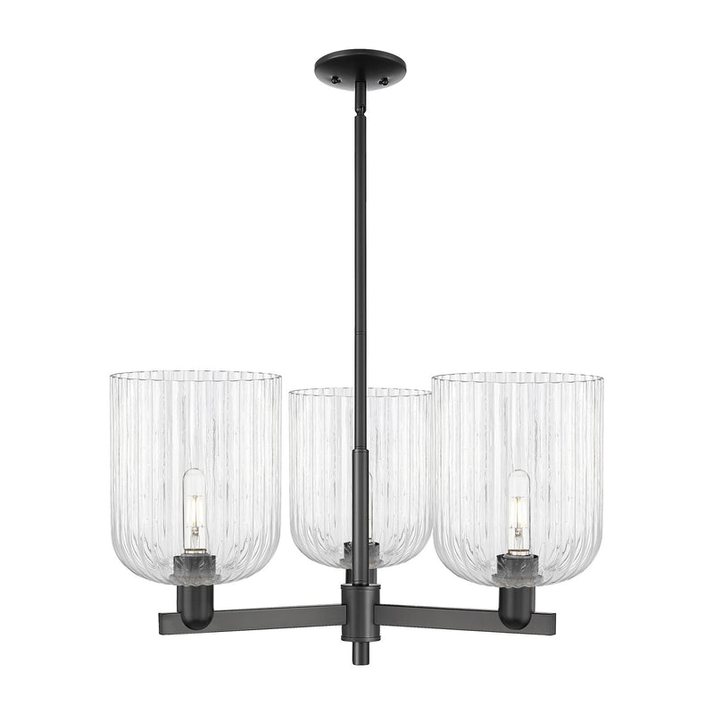 Innovations Bridal Veil 30in 3-Light Pendant | Industrial Matte Black Steel and Clear Ribbed Glass | Kitchen Island & Dining | Model 716-3CR-BK-G559-8CL