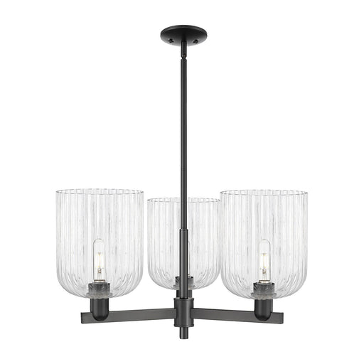 Innovations Bridal Veil 30in 3-Light Pendant | Industrial Matte Black Steel and Clear Ribbed Glass | Kitchen Island & Dining | Model 716-3CR-BK-G559-8CL