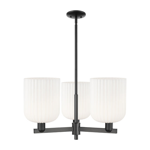 Innovations Bridal Veil 30in 3-Light Pendant | Industrial Matte Black Steel and Gloss White Ribbed Glass | Kitchen Island & | Model 716-3CR-BK-G559-8GWH