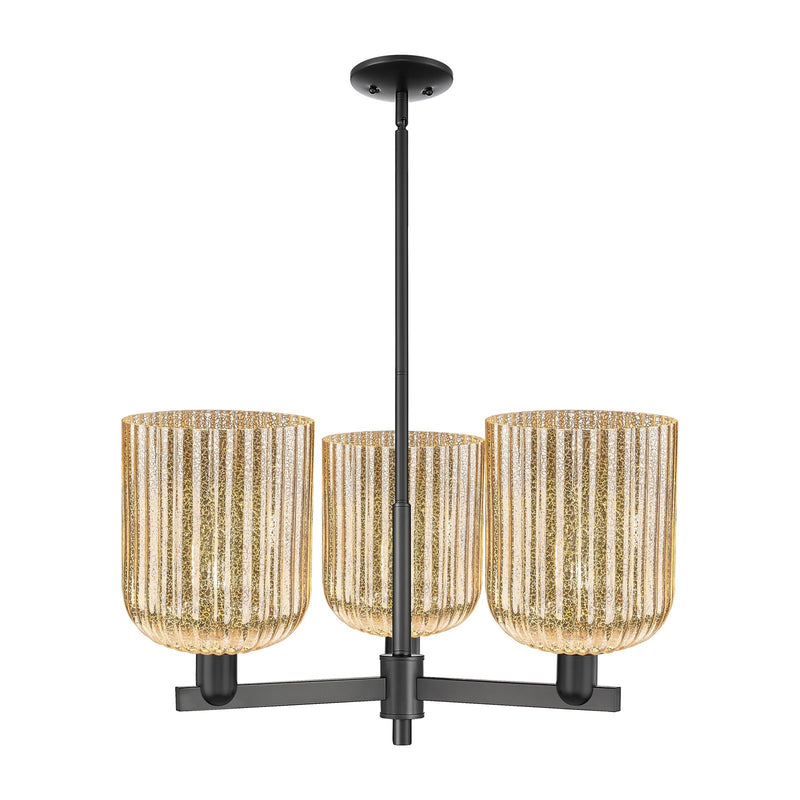 Innovations Bridal Veil 30in 3-Light Pendant | Industrial Matte Black Steel and Mercury Ribbed Glass | Kitchen Island & Dining | Model 716-3CR-BK-G559-8ME