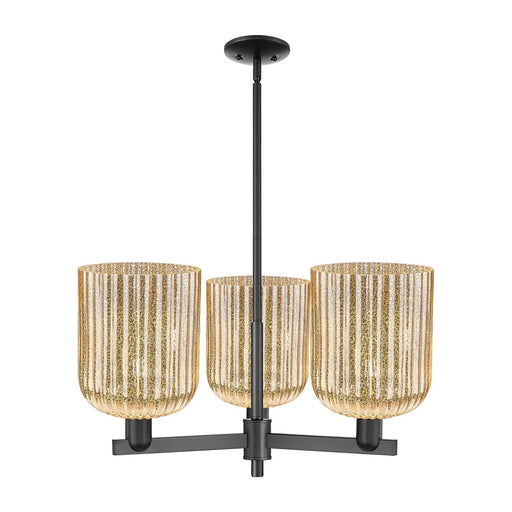 Innovations Bridal Veil 30in 3-Light Pendant | Industrial Matte Black Steel and Mercury Ribbed Glass | Kitchen Island & Dining | Model 716-3CR-BK-G559-8ME