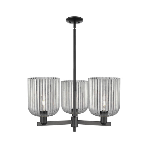 Innovations Bridal Veil 30in 3-Light Pendant | Industrial Matte Black Steel and Cast Brass with Light Smoke Ribbed Glass | Model 716-3CR-BK-G559-8SM