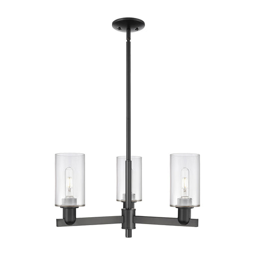 Innovations Clymer 26in 3-Light Pendant | Industrial Matte Black Steel and Clear Glass | Kitchen Island & Dining Room | 25.62 x | Model 716-3CR-BK-G802