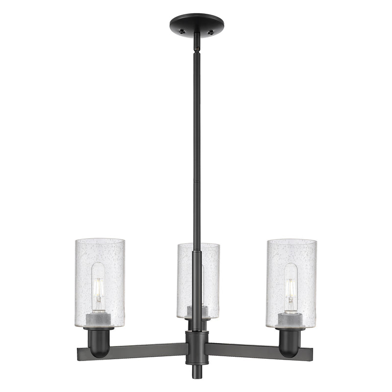Innovations Clymer 26in 3-Light Pendant | Industrial Matte Black Steel and Seedy Glass | Kitchen Island & Dining Room | 25.62 x | Model 716-3CR-BK-G804