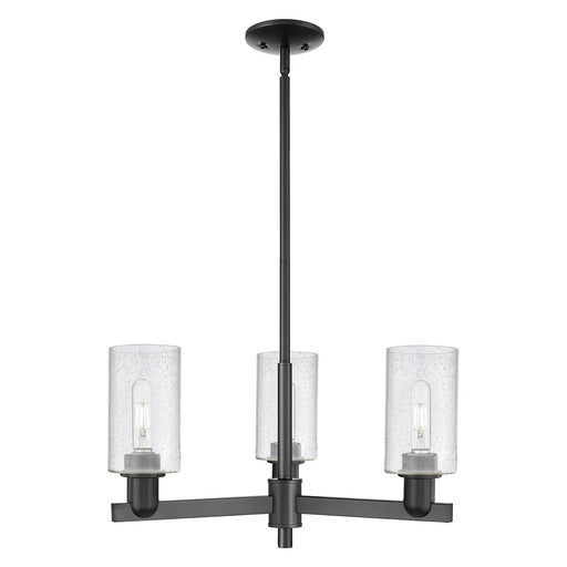 Innovations Clymer 26in 3-Light Pendant | Industrial Matte Black Steel and Seedy Glass | Kitchen Island & Dining Room | 25.62 x | Model 716-3CR-BK-G804