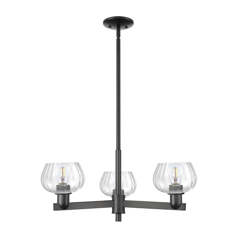 Innovations Fenton 28in 3-Light Pendant | Industrial Matte Black Steel and Clear Ribbed Glass | Kitchen Island & Dining Room | Model 716-3CR-BK-G92