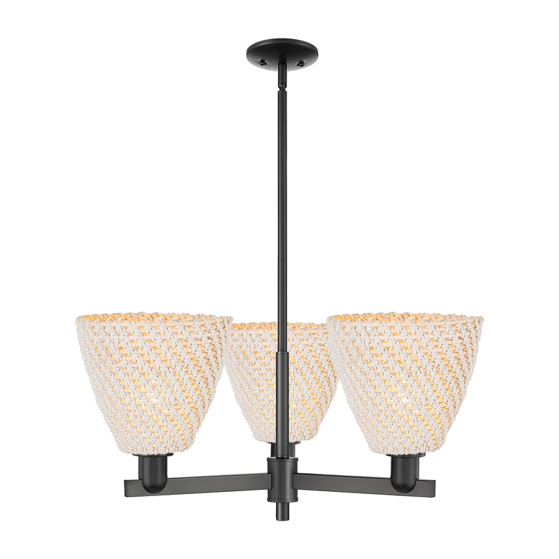 Innovations Bristol Natural 31in 3-Light Pendant | Industrial Matte Black Steel and Natural Fiber Dome Shade | Kitchen Island | Model 716-3CR-BK-NBD-9-NAT